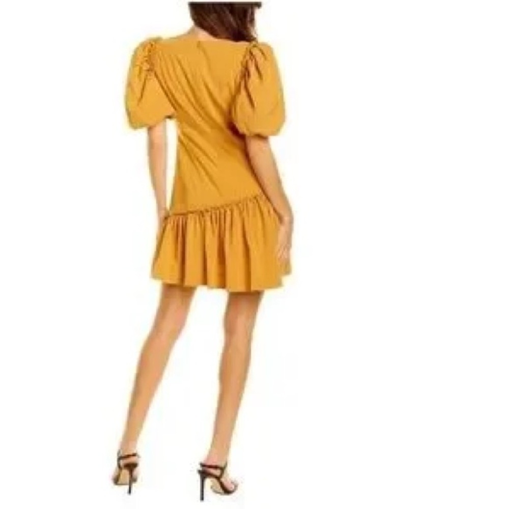 Line and Dot Mustard Balloon Sleeve Asymmetrical Ruffle Mini Dress size Small - Picture 2 of 8